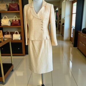 Kasper Cantaloupe Apricot Light Pumpkin Asymmetrical Buttons Skirt Suit Size 8P
